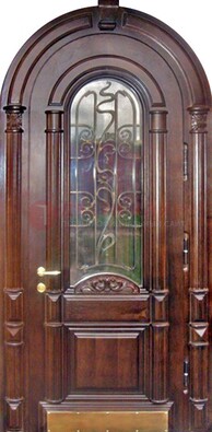 Арочная металлическая дверь массив со стеклом и ковкой ДА-50 в Омске
