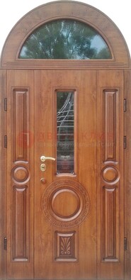 Двустворчатая железная дверь МДФ со стеклом в форме арки ДА-52 в Омске