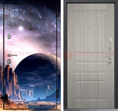 Железная дверь с фотопечатью космоса и планеты ДФ-50 в Куровском