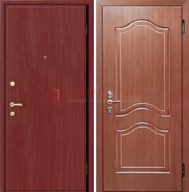 Красная металлическая дверь с ламинатом МДФ внутри ДЛ-8 в Омске