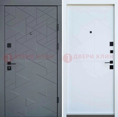 Серая металлическая дверь МДФ с узором  ДМ-224 в Омске