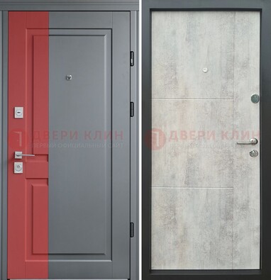 Серая с красной полосой металлическая дверь МДФ ДМ-245 в Омске