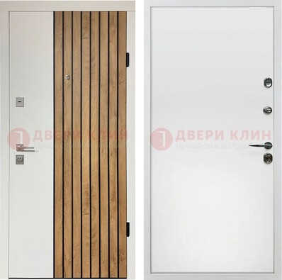 Белая с коричневой вставкой филенчатая дверь МДФ ДМ-278 в Омске
