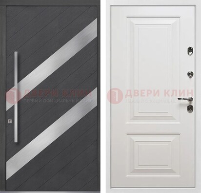 Серая входная дверь МДФ с металлическими вставками ДМ-325 в Омске