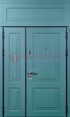 Синяя металлическая дверь с МДФ и верхней фрамугой ДМ-339 в Омске