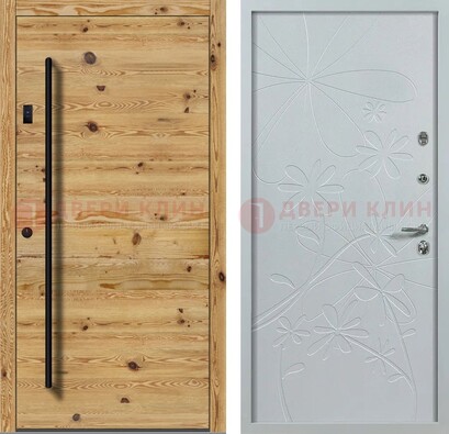 Металлическая дверь с МДФ в светлом цвете ДМ-412 в Омске
