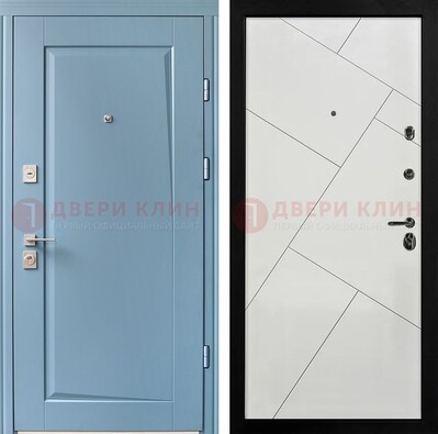 Синяя железная дверь с МДФ панелями ДМ-491 в Омске