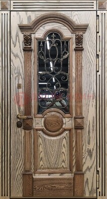 Железная дверь с массивом дуба со стеклом и ковкой ДМД-47 в Омске