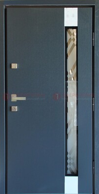Серая стальная дверь с порошковым покрытием и стеклянной вставкой ДП-216 в Омске