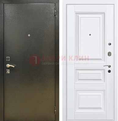 Железная темно-серая дверь с порошковым напылением и белой МДФ ДП-274 в Омске