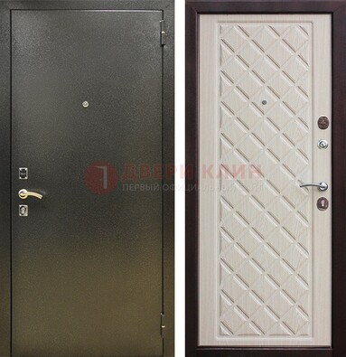 Темно-серая железная дверь с порошковым покрытием и филенчатой МДФ ДП-289 в Омске