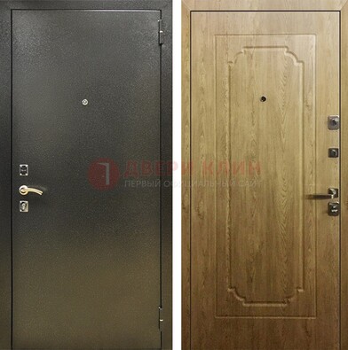 Темно-серая входная дверь с порошковым покрытием и МДФ Золотой дуб ДП-291 в Омске