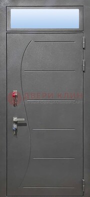 Чёрная входная дверь с порошковым окрасом и стеклом ДП-313 в Омске