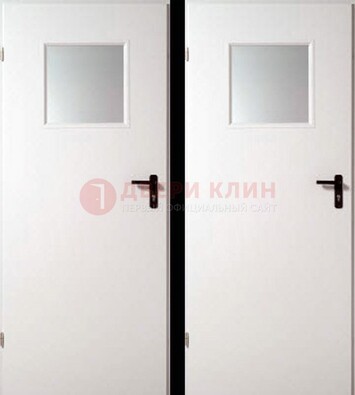 Белая железная противопожарная дверь с декоративной вставкой ДПП-6 в Омске