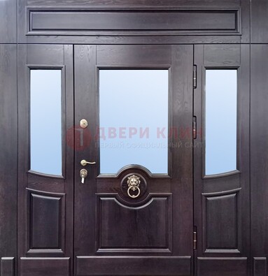 Филенчатая металлическая дверь с панелью МДФ и стеклом ДПР-102 в Омске