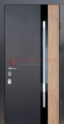 Черная металлическая дверь МДФ со стеклом ДС-14 в Омске