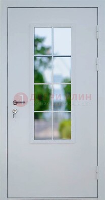 Белая железная дверь порошок со стеклом ДС-31 в Омске