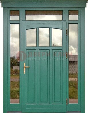 Зеленая металлическая дверь МДФ со стеклом ДС-43 в Омске