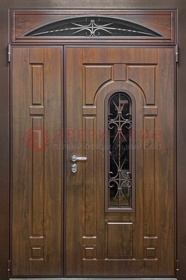 Большая металлическая дверь со стеклом и ковкой ДСК-145 в Омске