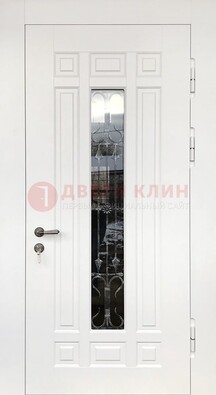 Белая стальная дверь винорит со стеклом и ковкой ДСК-191 в Омске