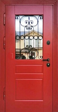 Красная железная дверь Винорит со стеклом и ковкой ДСК-205 в Омске