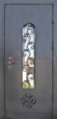 Темная стальная дверь Порошок со стеклом и ковкой ДСК-217 в Омске