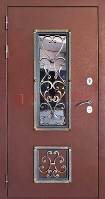 Уличная дверь Порошок со стеклом и ковкой для дома ДСК-218 в Омске