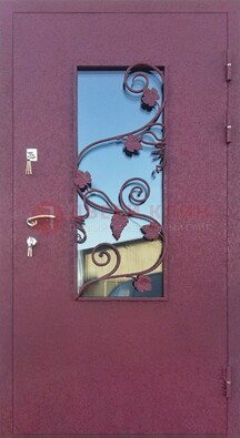 Железная дверь Порошок со стеклом и ковкой лозы ДСК-220 в Омске