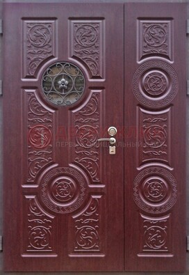 Красная железная дверь Винорит со стеклом и ковкой ДСК-235 в Омске