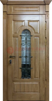 Металлическая дверь массив со стеклом и ковкой для дома ДСК-246 в Омске