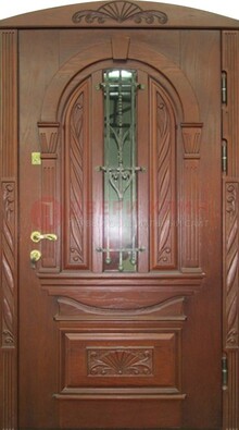 Узорная железная дверь массив со стеклом и ковкой ДСК-247 в Омске