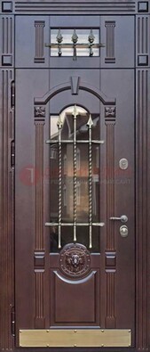 Металлическая дверь массив со стеклом и ковкой с фрамугой ДСК-249 в Омске