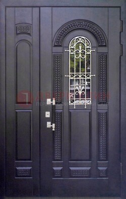 Входная дверь Винорит со стеклом и ковкой с узором ДСК-270 в Омске