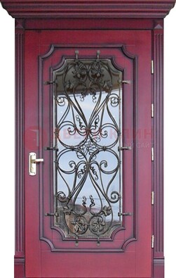 Красная стальная дверь Винорит со стеклом и ковкой ДСК-271 в Иваново