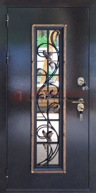Железная дверь с порошковым напылением стеклом и ковкой ДСК-279 в Омске