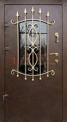 Стальная дверь Порошок со стеклом и ковкой для дома ДСК-280 в Омске