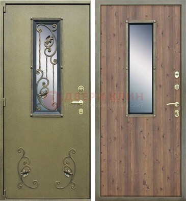 Офисная железная дверь со стеклом и ковкой ДСК-44 в Омске