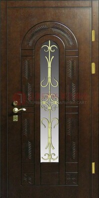 Дизайнерская металлическая дверь со стеклом и ковкой ДСК-50 в Омске