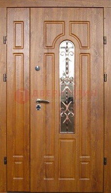 Стальная дверь со стеклом и цветной ковкой ДСК-78 для панельного дома в Омске
