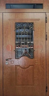 Металлическая входная дверь со стеклом и ковкой для дома ДСК-96 в Омске