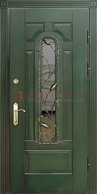 Железная дверь со стеклом и ковкой ДСК-9 для офиса в Омске