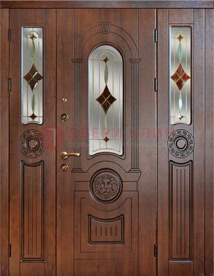 Парадная полуторная дверь с виноритом и витражом ДВТ-172 в Омске