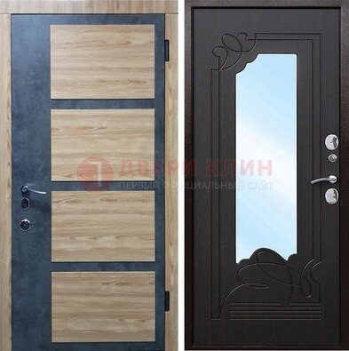 Светлая металлическая дверь c фрезерованной МДФ с зеркалом ДЗ-103 в Омске