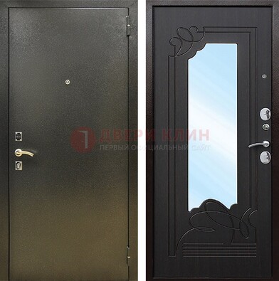 Железная темная дверь c порошковым напылением и МДФ с узором и зеркалом ДЗ-111 в Омске