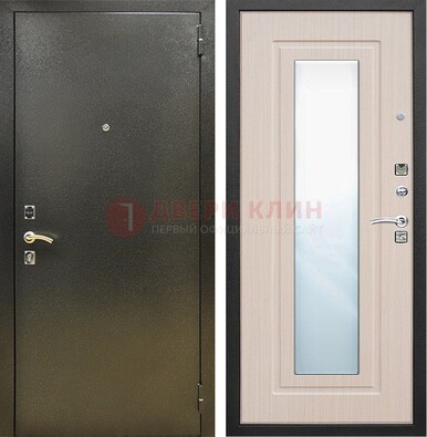 Входная темная дверь c порошковым покрытием и МДФ Белый дуб и зеркалом ДЗ-112 в Омске