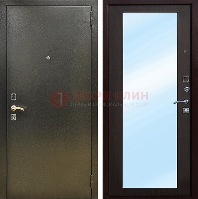 Входная темно-серая дверь c порошковым покрытием и МДФ с зеркалом ДЗ-114 в Омске
