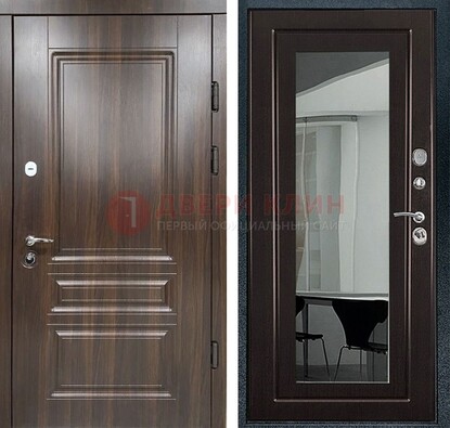 Железная коричневая дверь с МДФ Венге c зеркалом ДЗ-124 в Омске