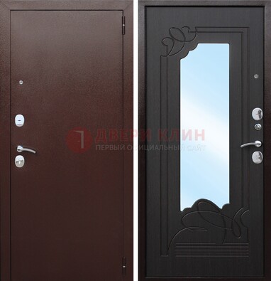 Коричневая стальная дверь с зеркалом ДЗ-18 в Омске