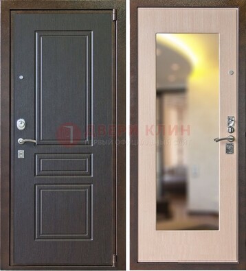Коричневая стальная дверь с зеркалом МДФ внутри ДЗ-27 в Омске