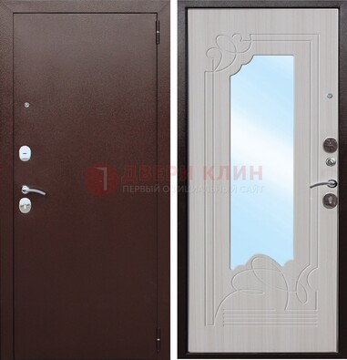 Коричневая металлическая дверь с зеркалом МДФ внутри ДЗ-33 в Омске